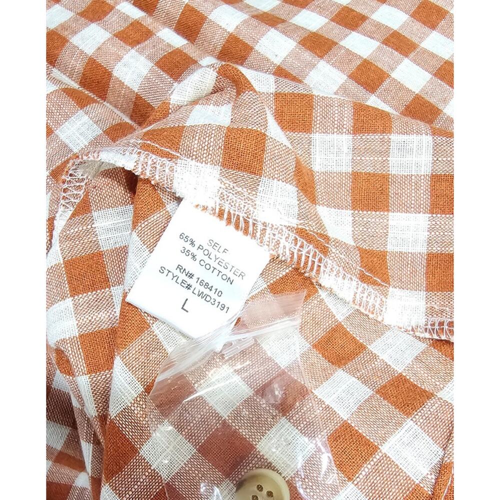 Love Wednesday Gingham Daydream Maxi Shirt Dress Belted Orange Size L - Picture 5 of 11